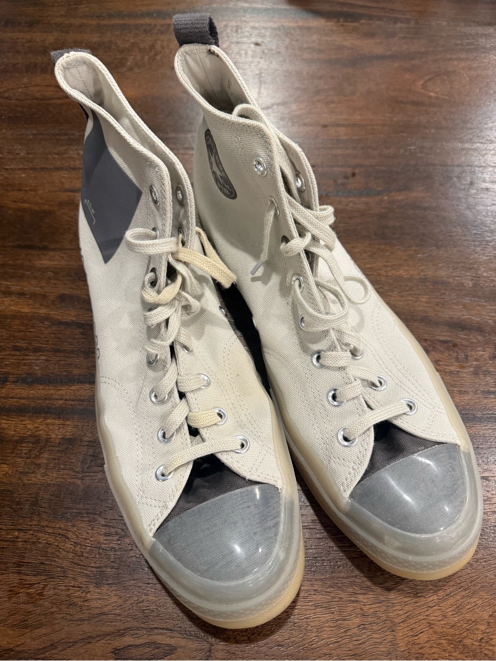 Converse High Top Sneakers in Cream with Gray Toe Caps